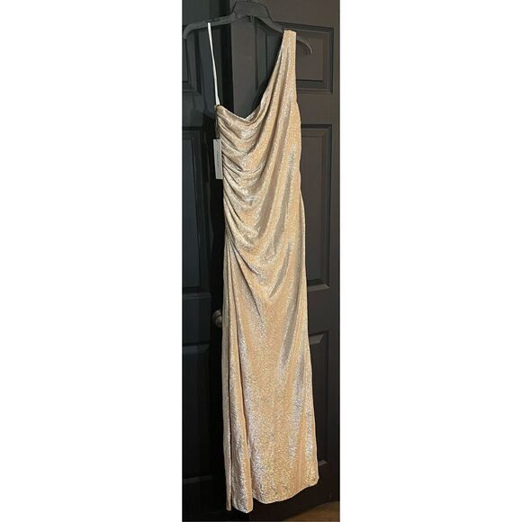 Calvin Klein One-Shoulder Gown with Side Ruching and Beaded Detail - Picture 5 of 10